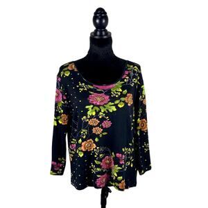 Jane Ashley vtg y2k 90's floral beaded pattern whimsigoth grunge boho top sz xl
